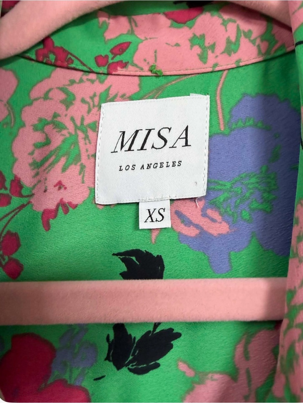 Misa Los Angeles Green Floral Maxi Dress with Pink Bloom Print.  H - Picture 5 of 6